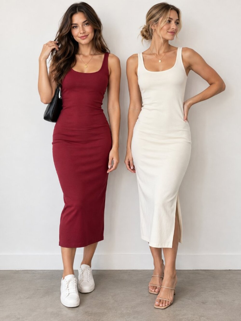 Imagination S + Forever 21 M Tank Dress Bundle Burgundy Ivory Midi